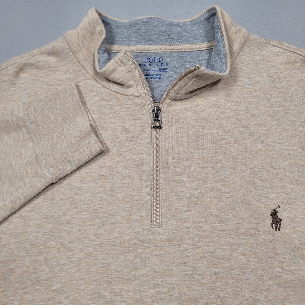 Polo Ralph Lauren Mens XLT Quarter Zip Pullover Sweater Beige Heather Pony Logo